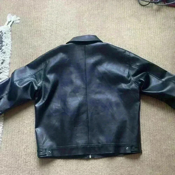 LifeWork Oversized Faux Leather Jacket Black, full length, size L. - Picture 7 of 10